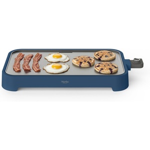 image:imageMartha Stewart 12 x 22 Electric Griddle XL Ceramic NonstickFlat Top Cooking Surface Adjustable Temperature Dial Drip Tray Dishwasher Safe 1500W Fast Even Heating Pancakes amp Eggs Linen CreamIndigo Blue